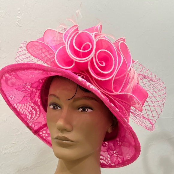 Sophia Collections LA Woman Pink Hat Floral Embroidered party Cocktail - Picture 2 of 7